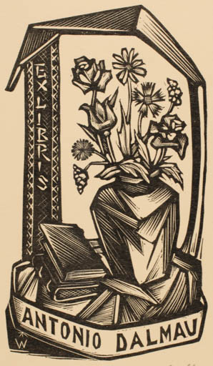 Exlibris by Remo Wolf from Italy for Antonio Dalmau - Flower Book 