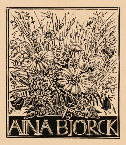 Exlibris by Eva Stockhaus from Sweden for Aina Björck - Flower Flora 