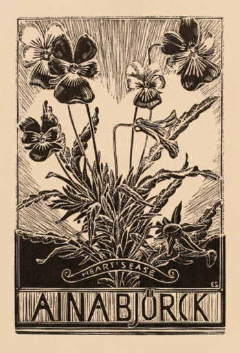 Exlibris by Eva Stockhaus from Sweden for Aina Björck - Flower Flora 