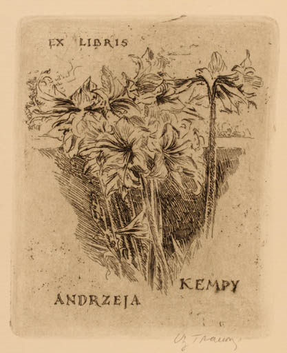 Exlibris by Virgilio Tramontin from Italy for Andrzeja Kempy - Flower Flora 