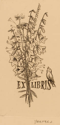 Exlibris by Jòszef Vertel from Hungary for Klara Szilvassy - Flower Flora Bird 