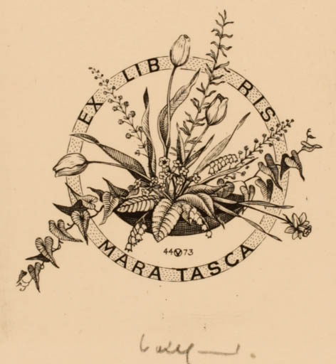 Exlibris by Oswin Volkamer from Germany for Mara Tasca - Flower Flora 