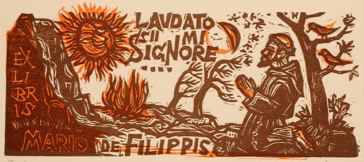 Exlibris by Remo Wolf from Italy for Mario de Filippis - Scenery/Landscape Religion Sun 