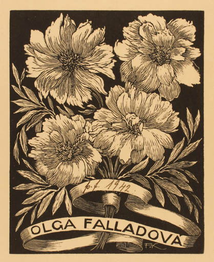 Exlibris by Frantisek Kobliha from Czechoslovakia for Olga Falladova - Flower Flora 