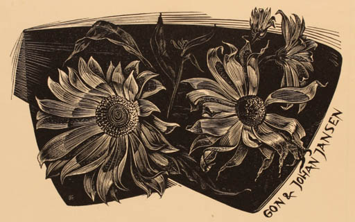 Exlibris by Gerard Gaudaen from Belgium for Gon & Johan H. A. Jansen - Flower Flora 