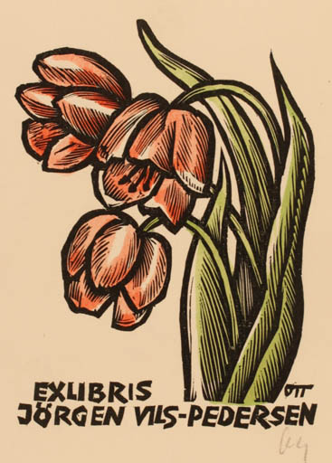 Exlibris by Herbert S. Ott from Germany for Jørgen Vils Pedersen - Flower Flora 