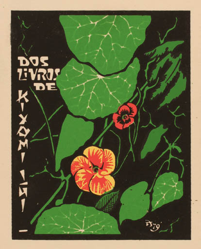 Exlibris by Eduardo Dias Ferreira from Portugal for Igi Kiyomi - Flower Flora 