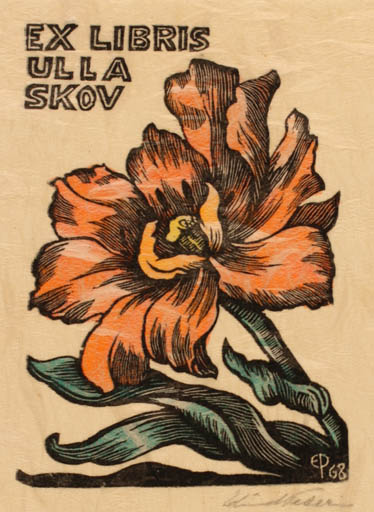 Exlibris by Edmund Peter from Denmark for Ulla Skov - Flower Flora 