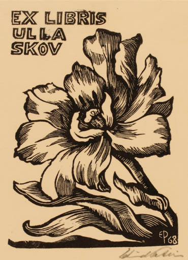 Exlibris by Edmund Peter from Denmark for Ulla Skov - Flower Flora 