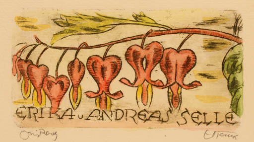 Exlibris by Eberhard Tacke from Germany for Erika & Andreas Selle - Flower Flora 