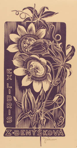 Exlibris by Josef Weiser from Czechoslovakia for Z. Benyskova - Flower Flora 