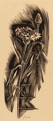 Exlibris by Josef Weiser from Czechoslovakia for Jaroslav Kaupil - Flower Flora 