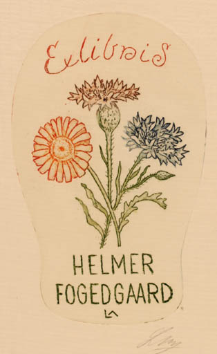 Exlibris by Lorentz May from Denmark for Helmer Fogedgaard - Flower Flora 