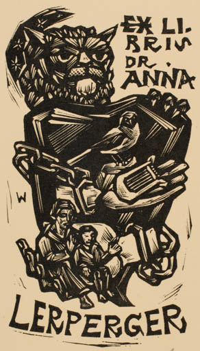 Exlibris by Remo Wolf from Italy for Dr. Anna Lerperger - 