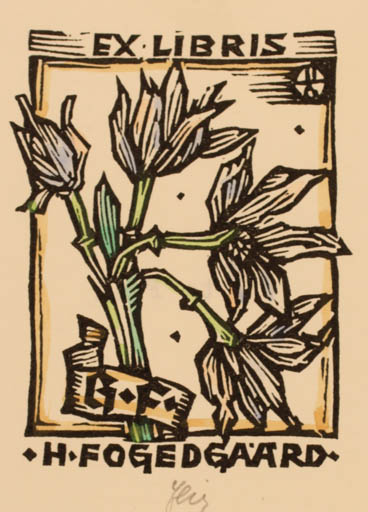 Exlibris by Otto Feil from Austria for Helmer Fogedgaard - Flower Flora 