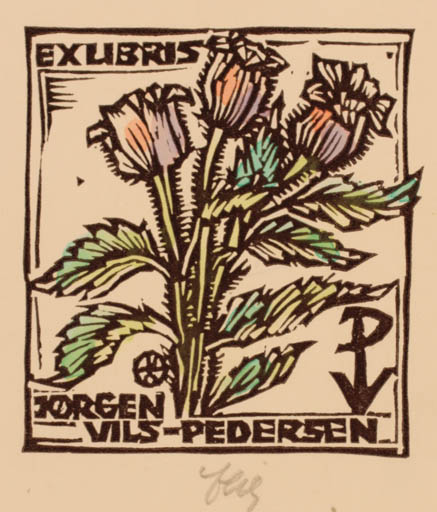 Exlibris by Otto Feil from Austria for Jørgen Vils Pedersen - Flower Flora 