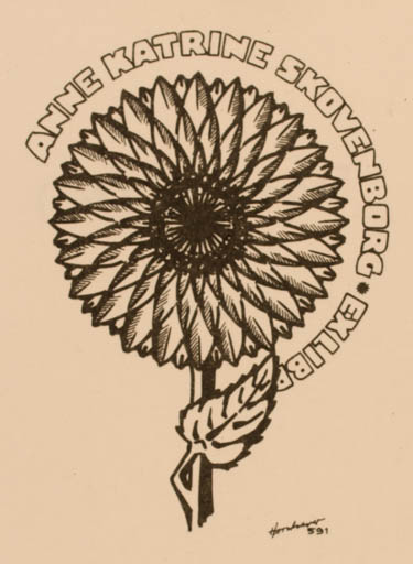 Exlibris by Hans Chr. Hornhaver from Denmark for Anne Katrine Skovenborg - Flower Flora 