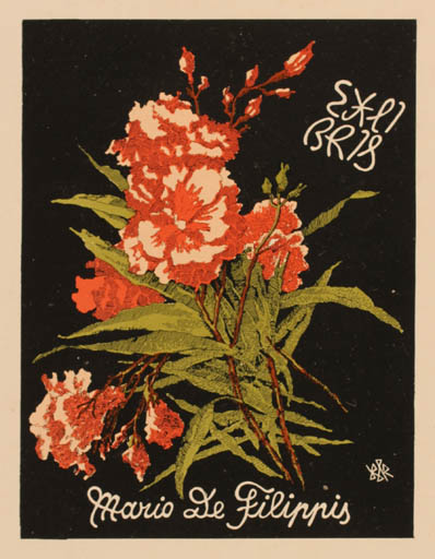 Exlibris by Bernhard Kuhlmann from Germany for Mario de Filippis - Flora 