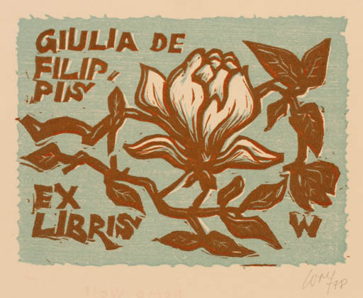 Exlibris by Remo Wolf from Italy for Giulia de Filippis - Flower Flora 