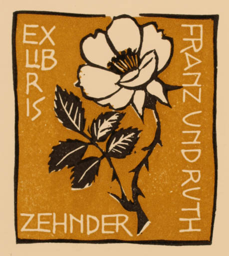 Exlibris by Kobi Baumgartner from Schwitzerland for Franz und Ruth Zehnder - Flower Flora 