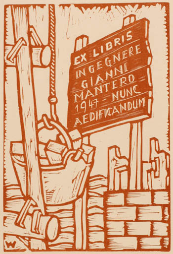 Exlibris by Remo Wolf from Italy for Gianni Mantero - Working 