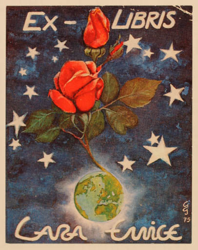 Exlibris by Aulo-Gelio Severino from Portugal for L.E. de Almeida - Flower Cosmos 