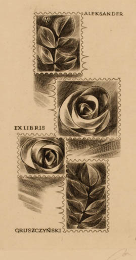 Exlibris by Wojciech Jakubowski from Poland for Aleksander Gruszczynski - Flora 