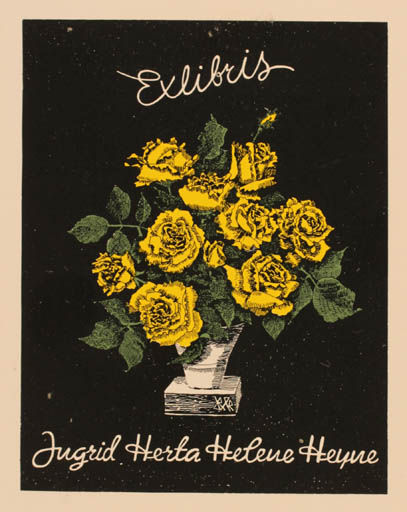 Exlibris by Bernhard Kuhlmann from Germany for Ingrid Herta Helene Heyne - Flower Flora 