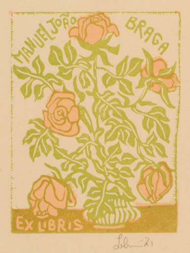 Exlibris by Maria Elsia Leberoni from Italy for Manuel Joao Braga - Flower Flora 