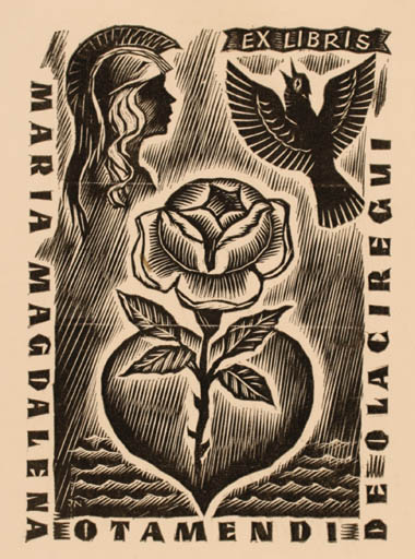 Exlibris by Johann Naha from Germany for ? Otamendi de Olaciregui - Flora Bird 