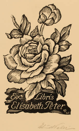 Exlibris by Edmund Peter from Denmark for Elisabeth Peter - Flower Flora 