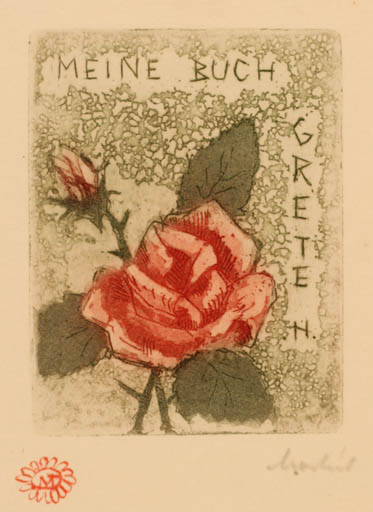 Exlibris by Tibor Moskal from Hungary for Grete H - Flower Flora 