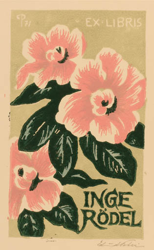 Exlibris by Edmund Peter from Denmark for Inge Rödel - Flower Flora 