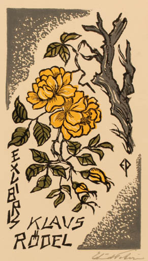 Exlibris by Edmund Peter from Denmark for Klaus Rödel - Flower Flora 