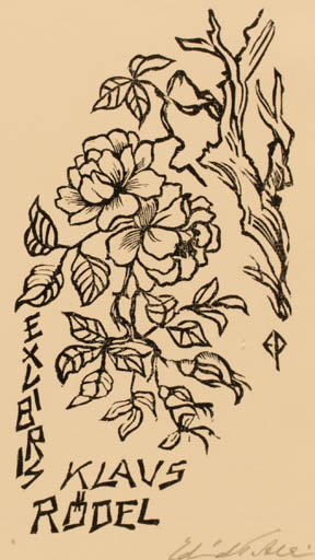 Exlibris by Edmund Peter from Denmark for Klaus Rödel - Flower Flora 