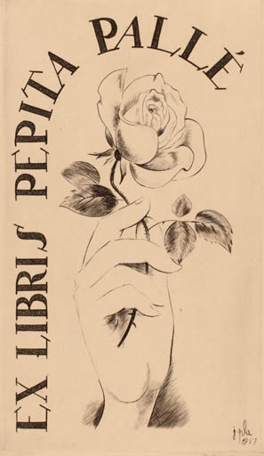 Exlibris by Jaume Pla from Spain for Pepita Palle - Flower Flora Hand(s) 