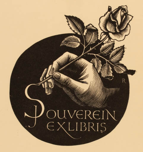 Exlibris by Pam Georg Rueter from Netherland for Johannes Souverein - Flower Flora Hand(s) 