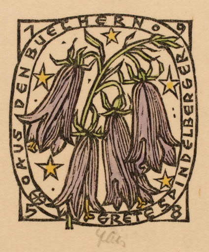 Exlibris by Otto Feil from Austria for Grete Spindelberger - Flower Flora 