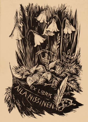Exlibris by Maija Karma from Finland for Aila Nissinen - Flower Flora 
