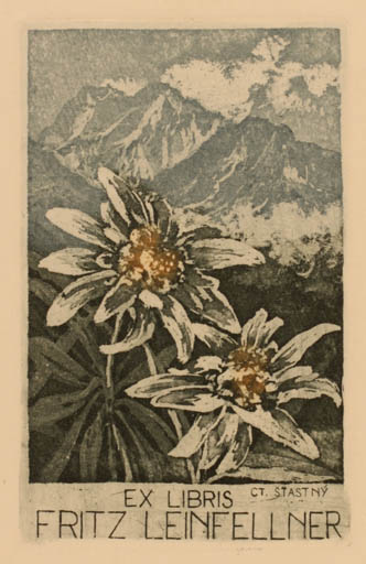 Exlibris by Ctibor Stastny from Czechoslovakia for Fritz Leinfellner - Mountain Flower Flora 