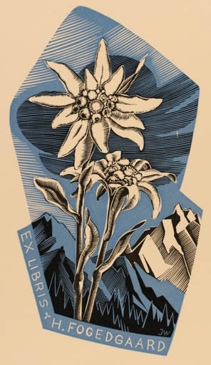 Exlibris by Josef Weiser from Czechoslovakia for Helmer Fogedgaard - Mountain Flower Flora 