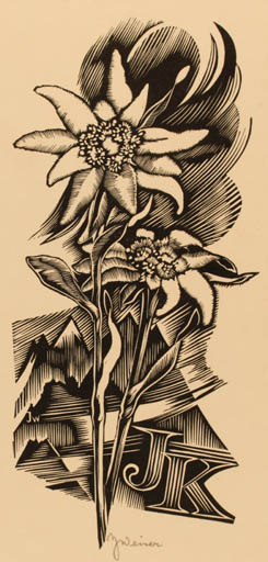 Exlibris by Josef Weiser from Czechoslovakia for Jiri Klima - Mountain Flower Flora 