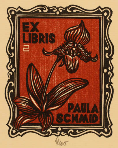 Exlibris by Hubert Schmid from Austria for Paula Schmid - Flower Flora 