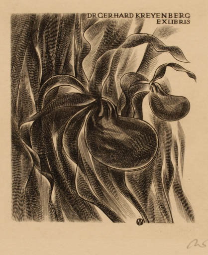 Exlibris by Wojciech Jakubowski from Poland for Dr. Gerhard Kreyenberg - Flower Flora 