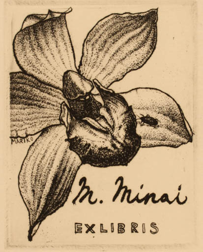 Exlibris by Mariko Kurita from Japan for M Minai - Flower Flora 