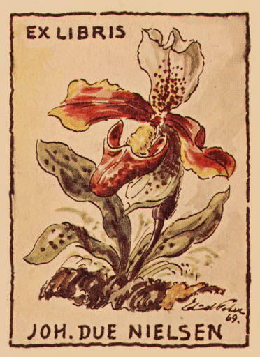 Exlibris by Edmund Peter from Denmark for Johan Due Nielsen - Flower Flora 