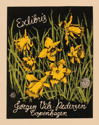 Exlibris by Bernhard Kuhlmann from Germany for Jørgen Vils Pedersen - Flower Flora 