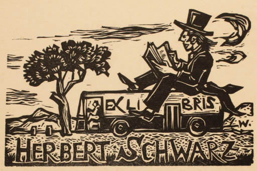 Exlibris by Remo Wolf from Italy for Herbert Schwarz - Car Book Man Technology 