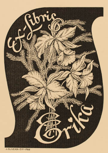 Exlibris by Jorge Oliveira from Argentina for Erika Selle - Flower Flora 