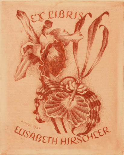 Exlibris by Poul Suess from Germany for Elisabeth Hirschler - Flower Flora 